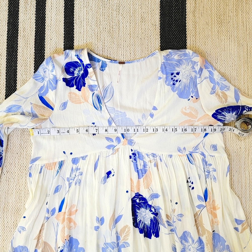 Free People | Ivory Bell Sleeve | Blue Floral Tunic - Picture 8 of 12